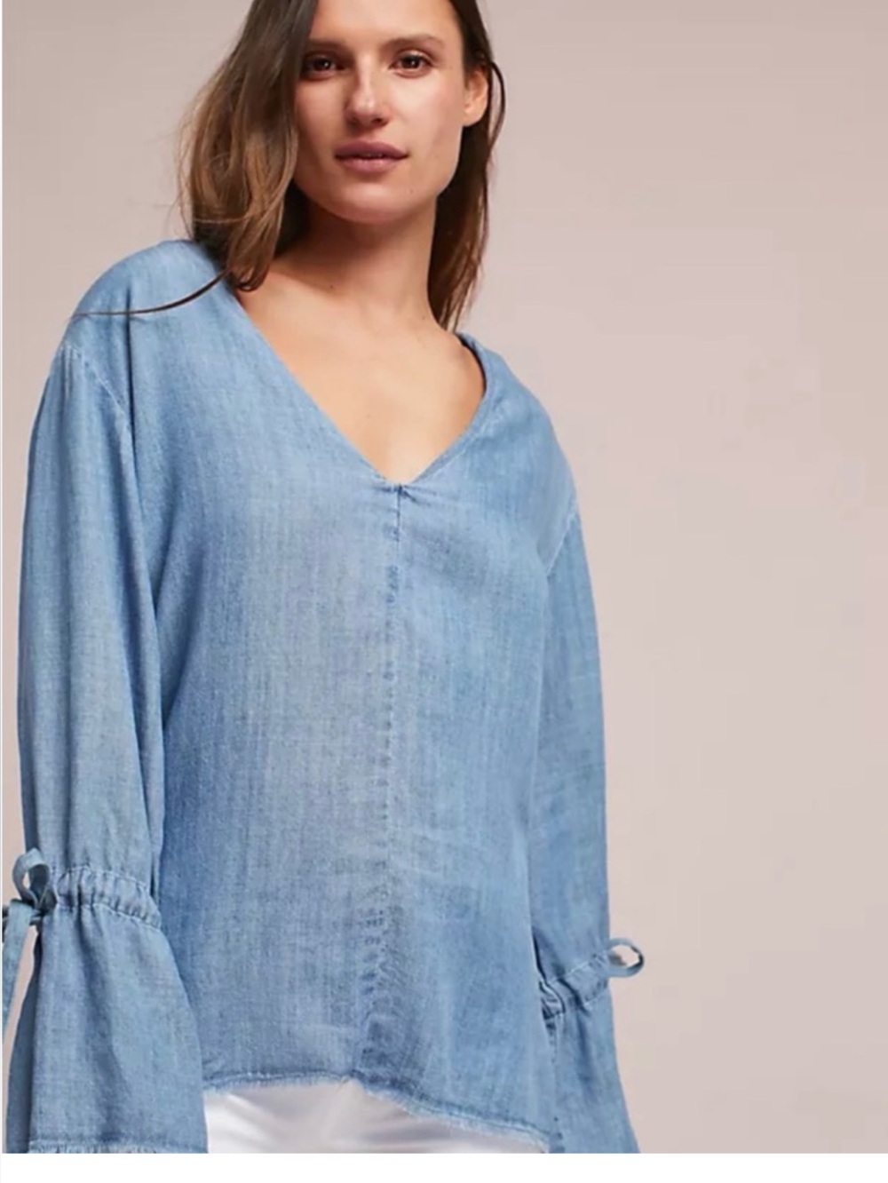 RAILS ZIMI CHAMBRAY RUFFLE SLEEVE LINEN BLEND BOHO TOP